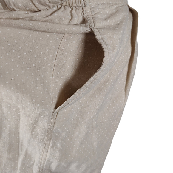 Vintage 90s Linen Blend Romper Size S Beige Micro Dot Short Sleeve Pockets - Picture 7 of 15